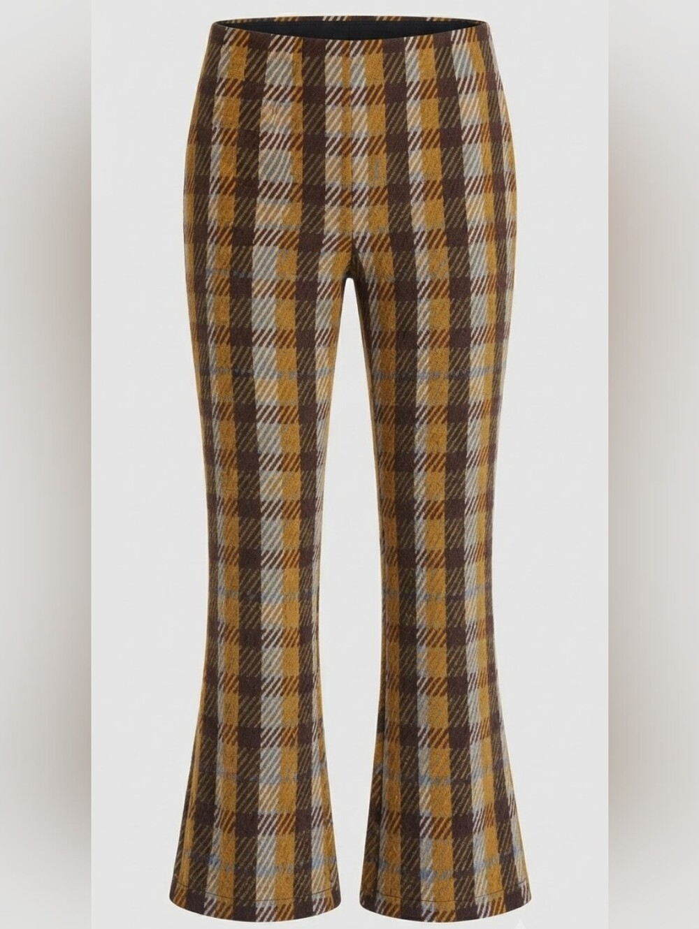 Free People Chloe Plaid Knit Flare Pants Mustard Combo - Size S (24" Inseam)